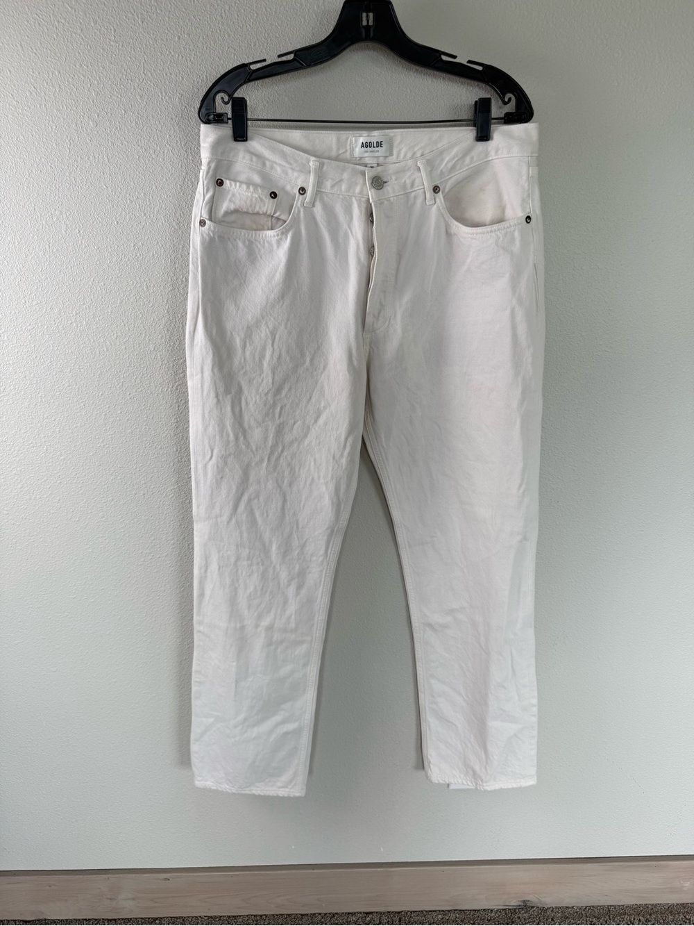 AGOLDE Lana Mid Rise Full Length Straight Leg Jean Drum Off White Denim Women 30 - Picture 3 of 11